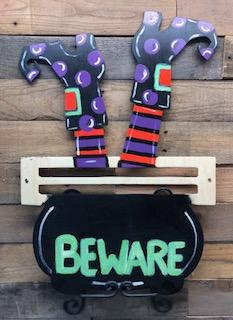 Painted Witches Legs and Cauldron with Rail