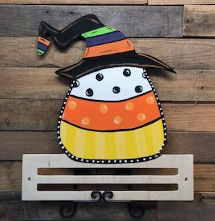 Painted Candy Corn/Pumpkin Witches Hat with Rail